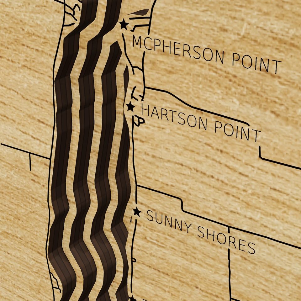 Conesus Lake 3D wood map, detail view
