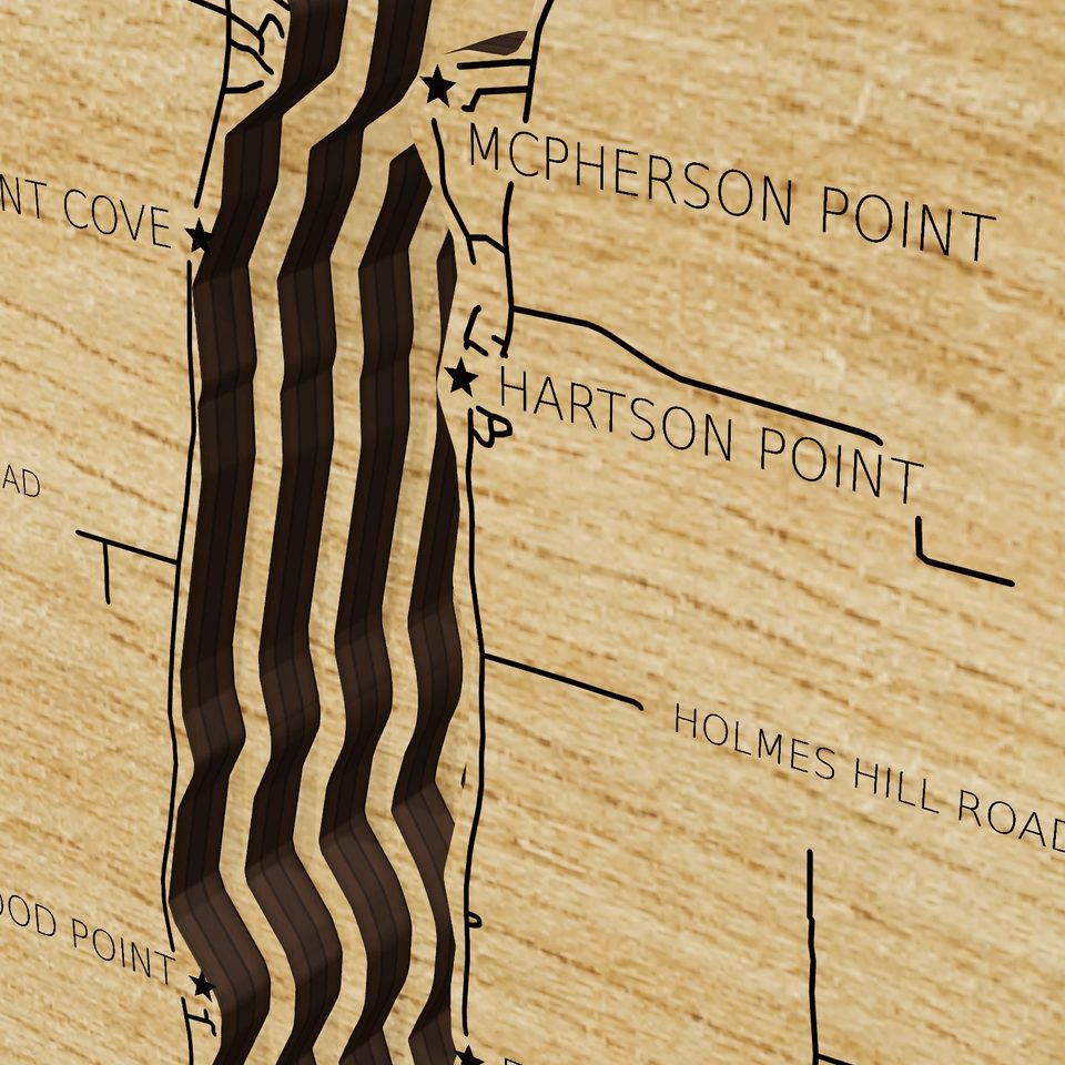 Conesus Lake 3D wood map, detail view