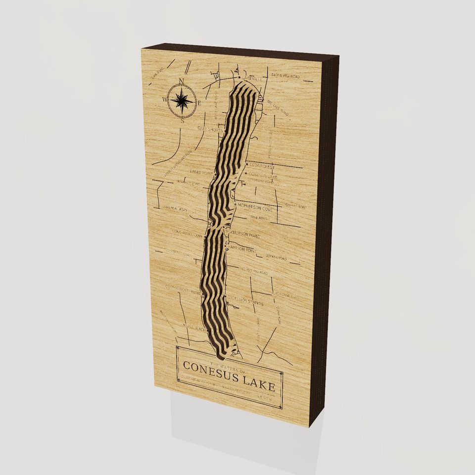 Conesus Lake 3D wood map, hero view