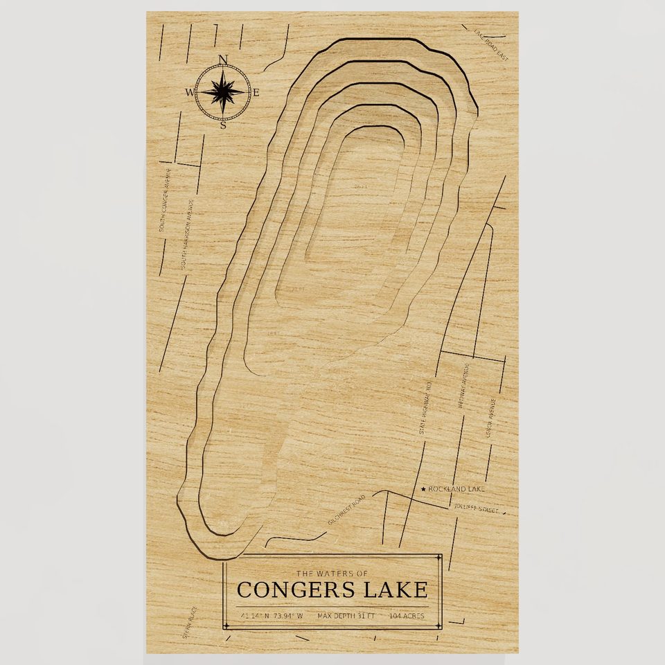 Congers Lake 3D wood map, front view