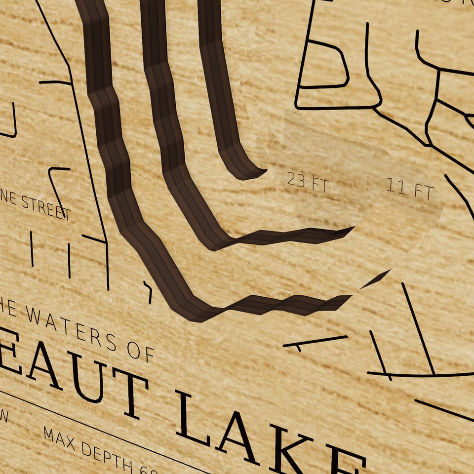 Conneaut Lake 3D wood map, detail view