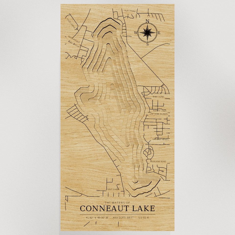 Conneaut Lake 3D wood map, front view