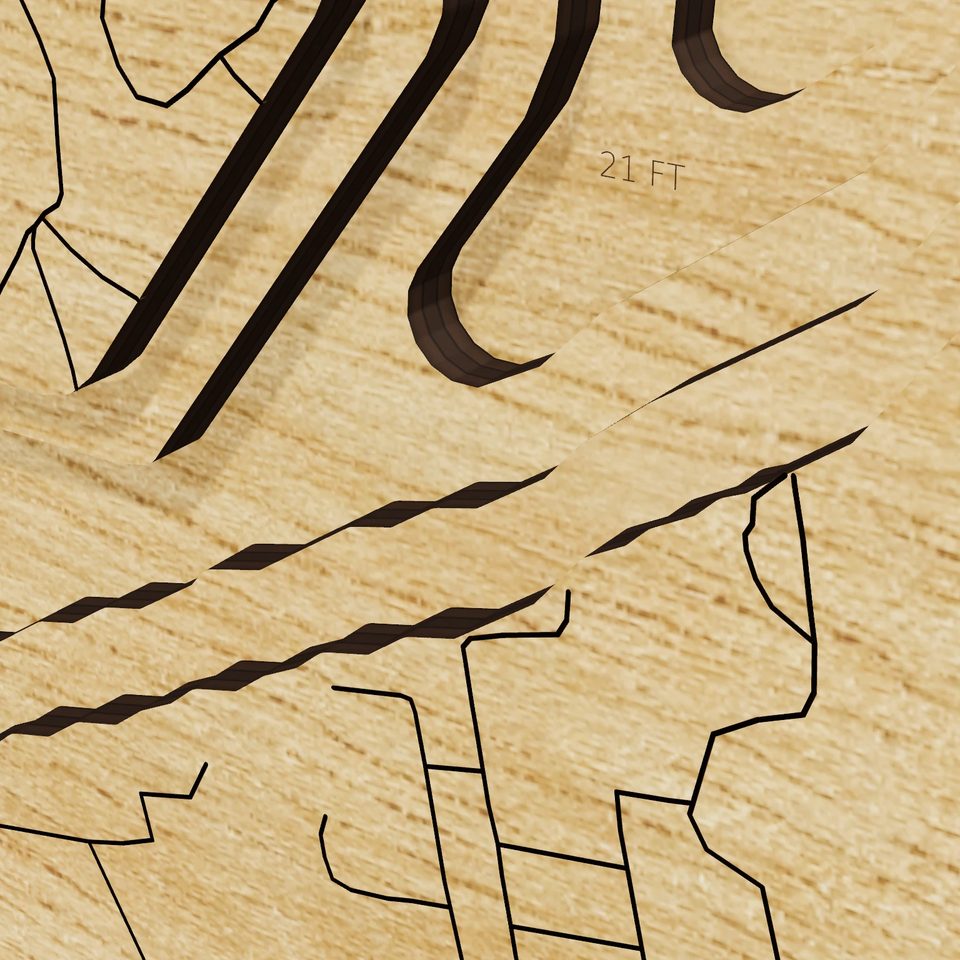 Contoocook Lake 3D wood map, detail view