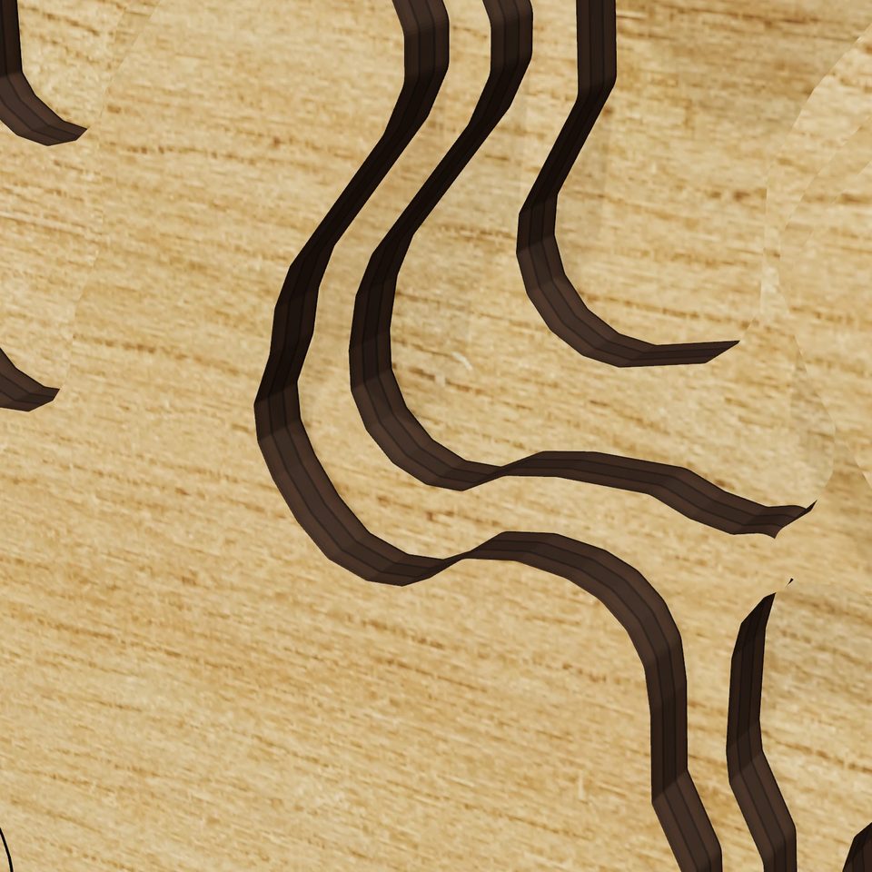 Converse Lake 3D wood map, detail view