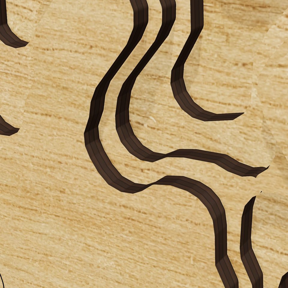 Converse Lake 3D wood map, detail view