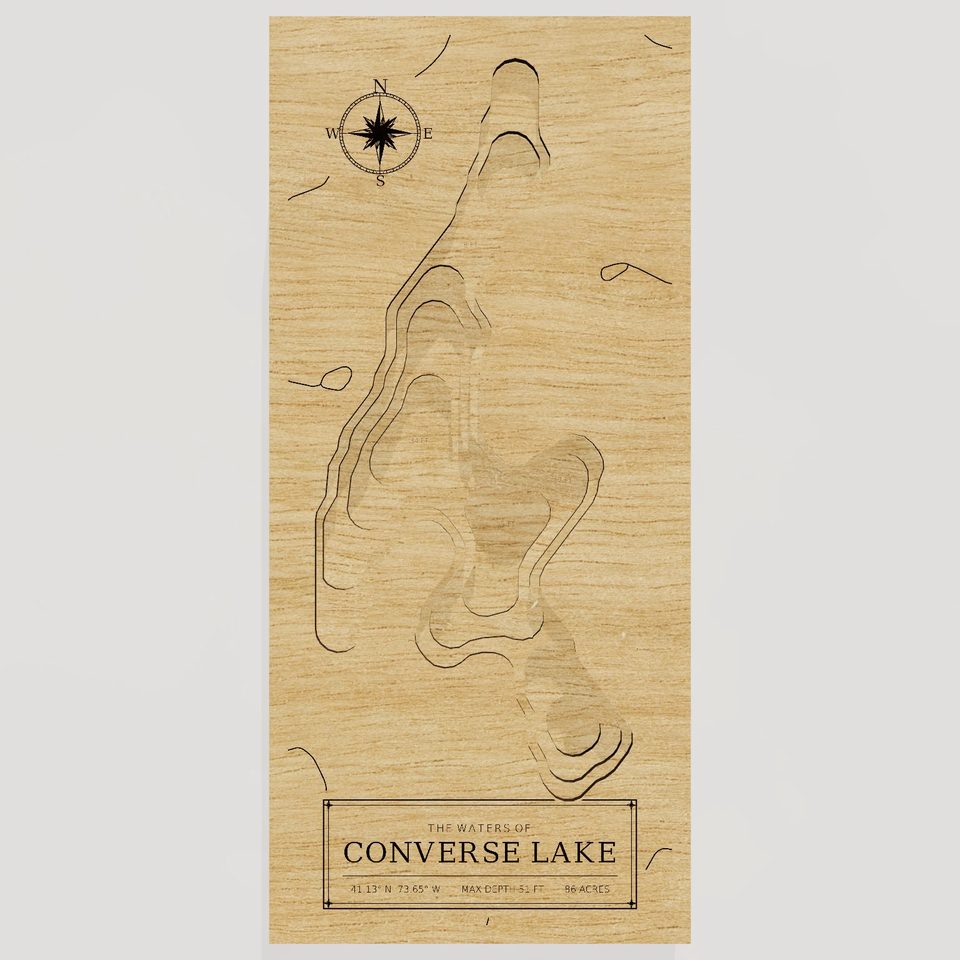 Converse Lake 3D wood map, front view