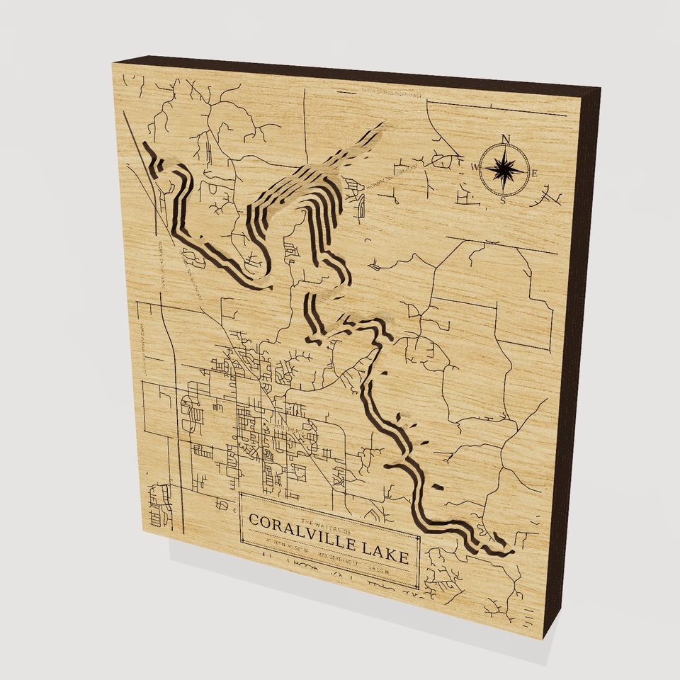 Coralville Lake 3D wood map, hero view