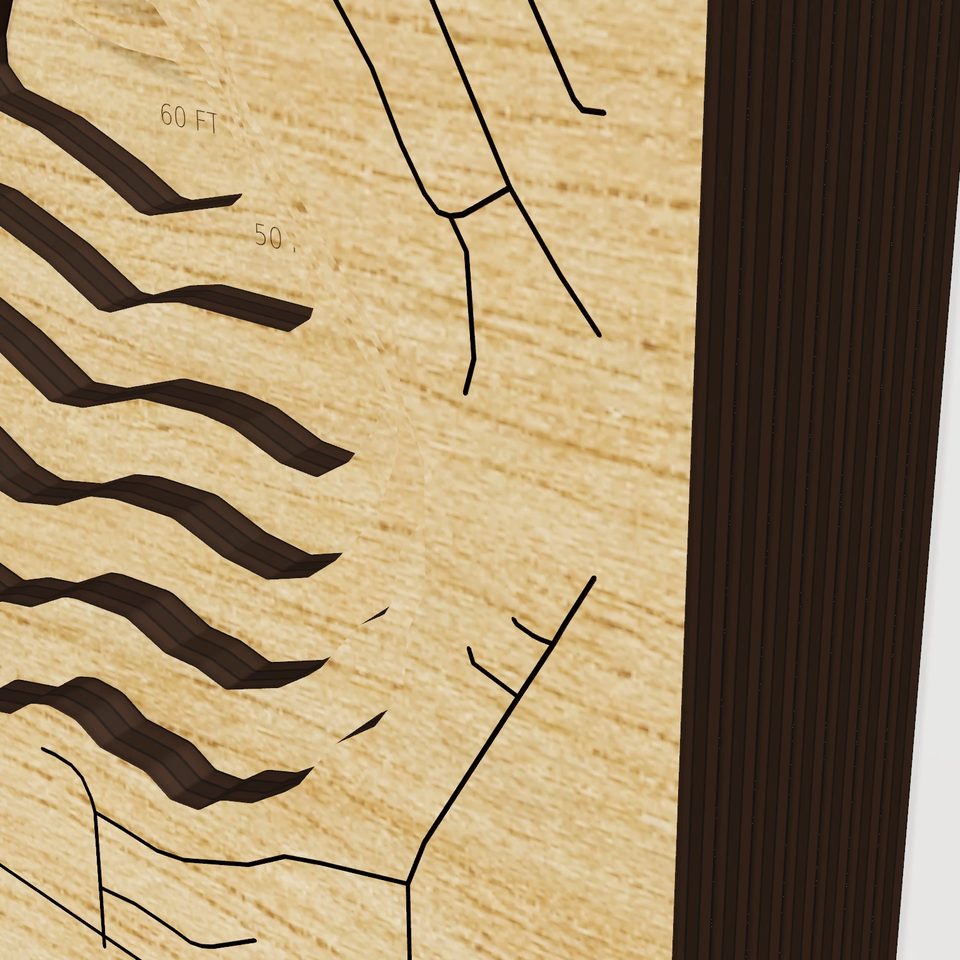 Corey Lake 3D wood map, detail view
