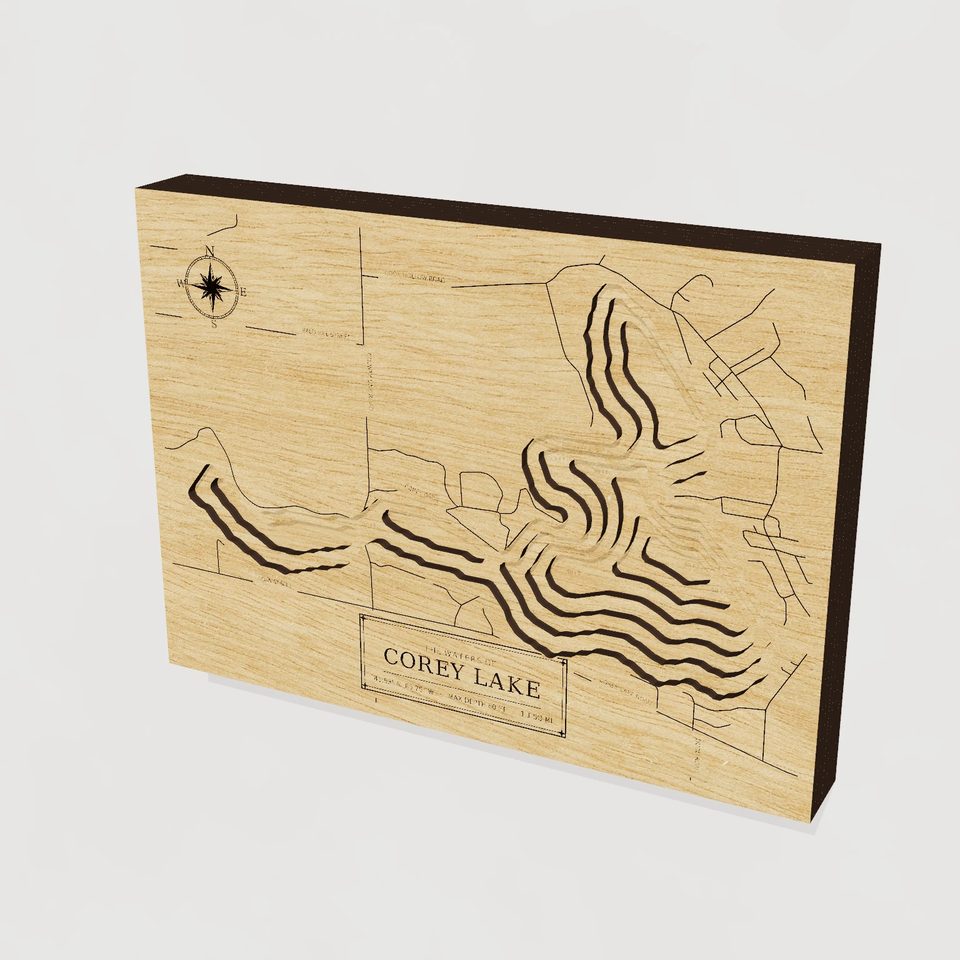 Corey Lake 3D wood map, hero view