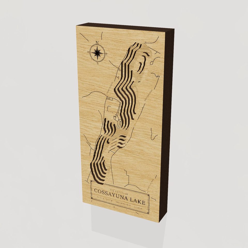 Cossayuna Lake 3D wood map, hero view