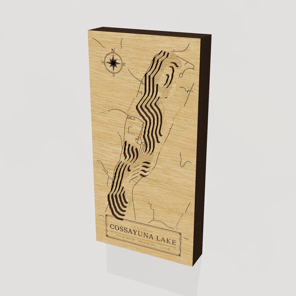 Cossayuna Lake 3D wood map, hero view