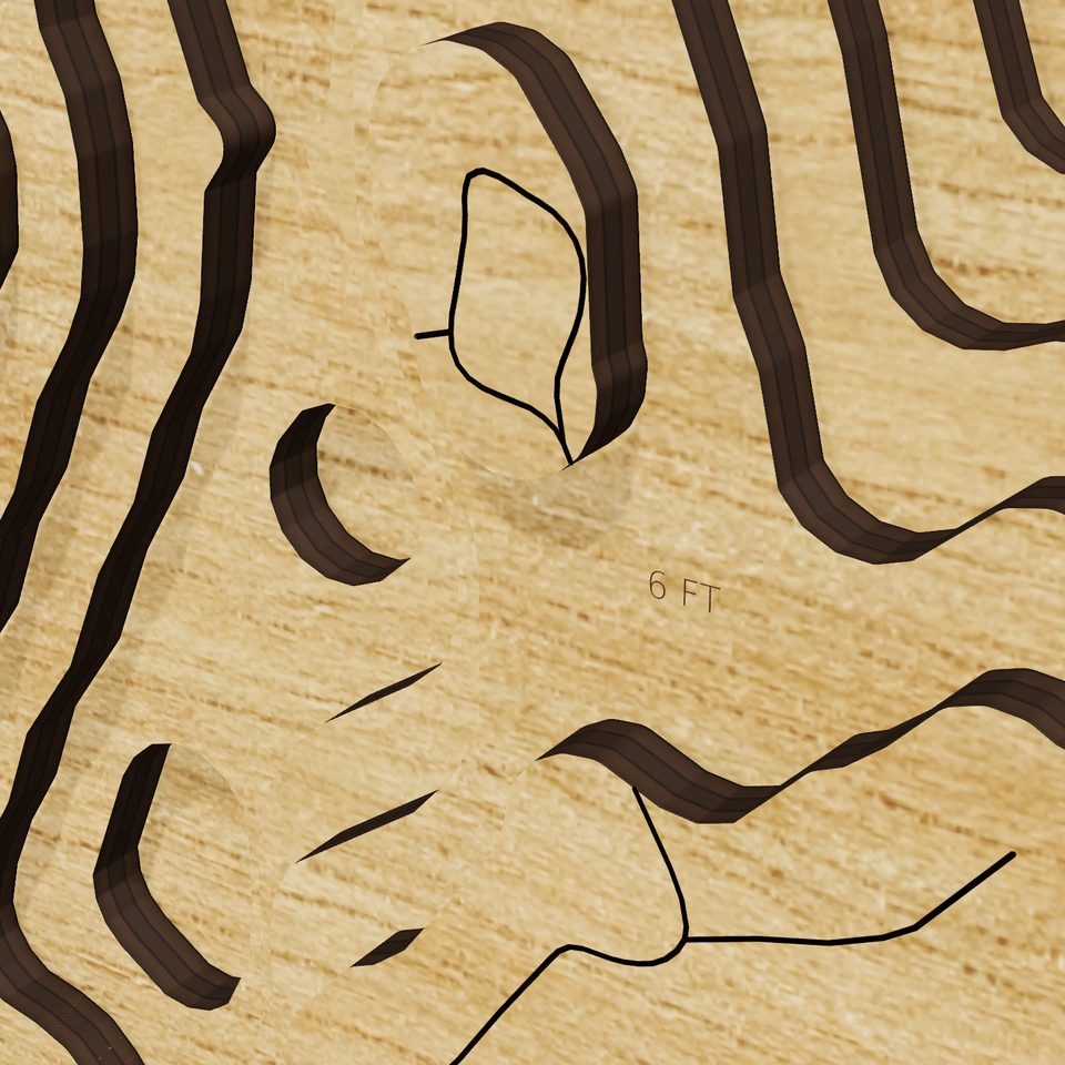 Country Pond 3D wood map, detail view