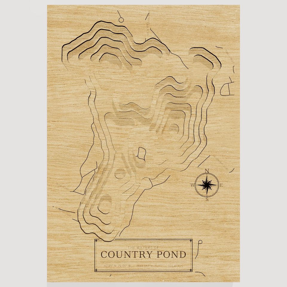 Country Pond 3D wood map, front view