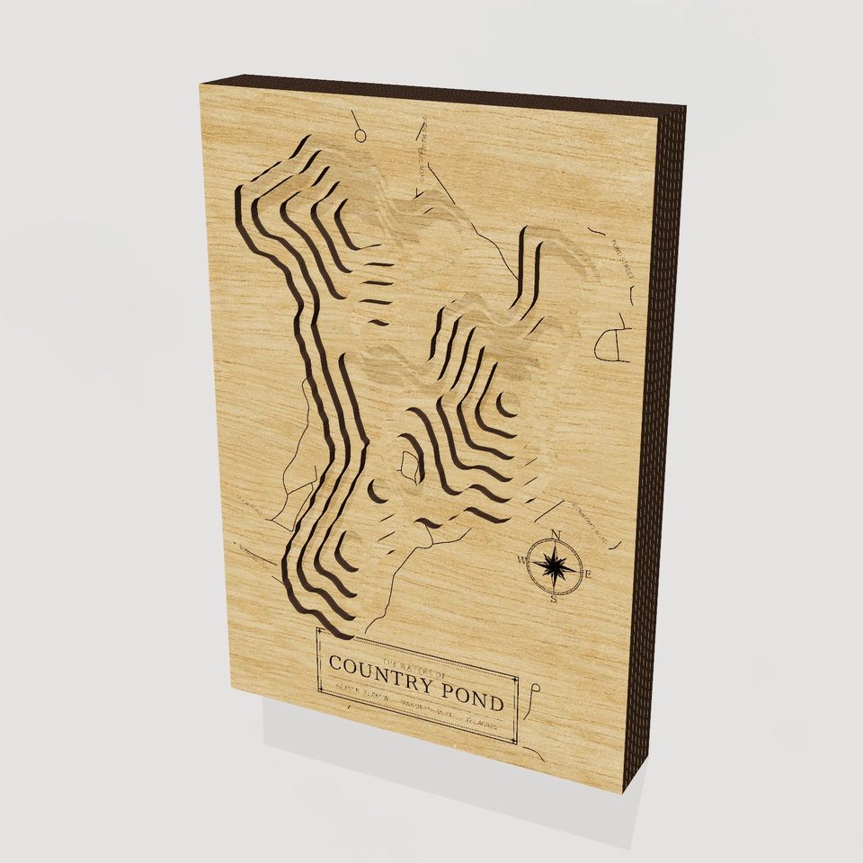 Country Pond 3D wood map, hero view