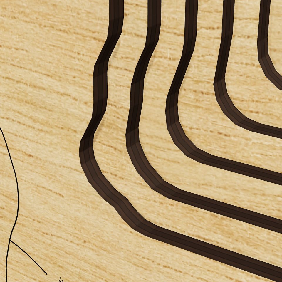 Countryside Lake 3D wood map, detail view