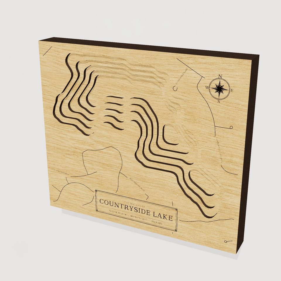 Countryside Lake 3D wood map, hero view