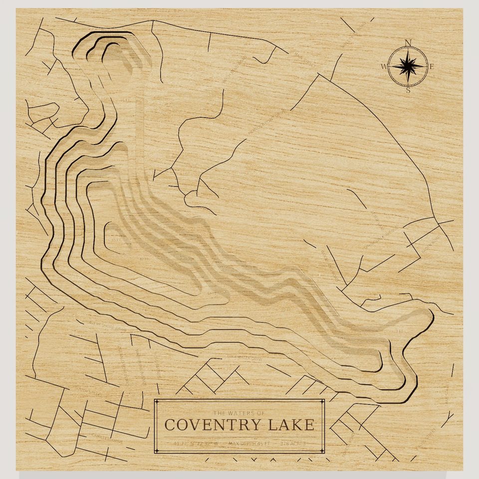 Coventry Lake 3D wood map, front view