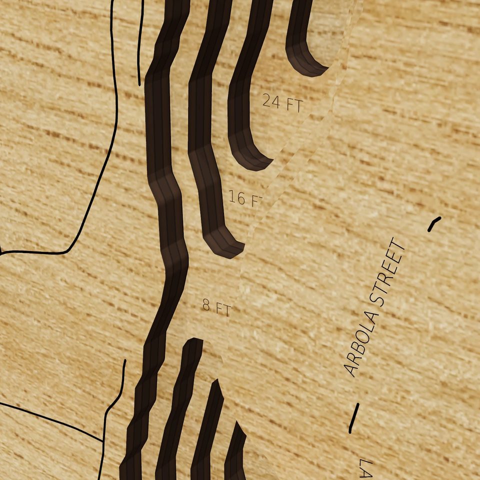 Coverdale Lake 3D wood map, detail view