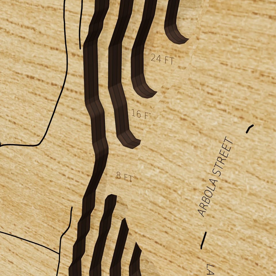 Coverdale Lake 3D wood map, detail view