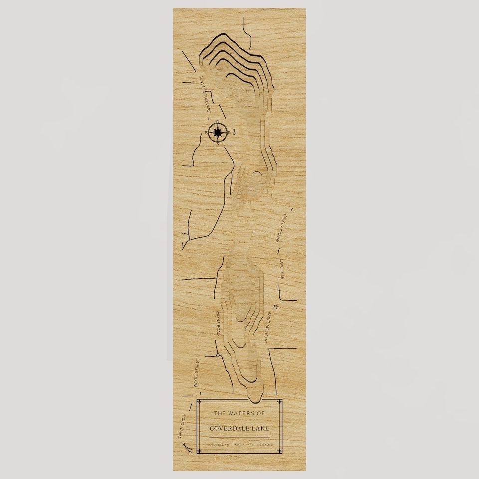 Coverdale Lake 3D wood map, front view