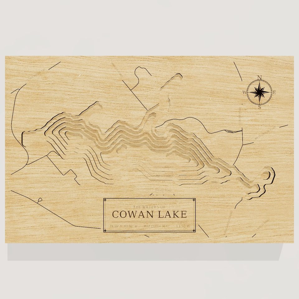 Cowan Lake 3D wood map, front view