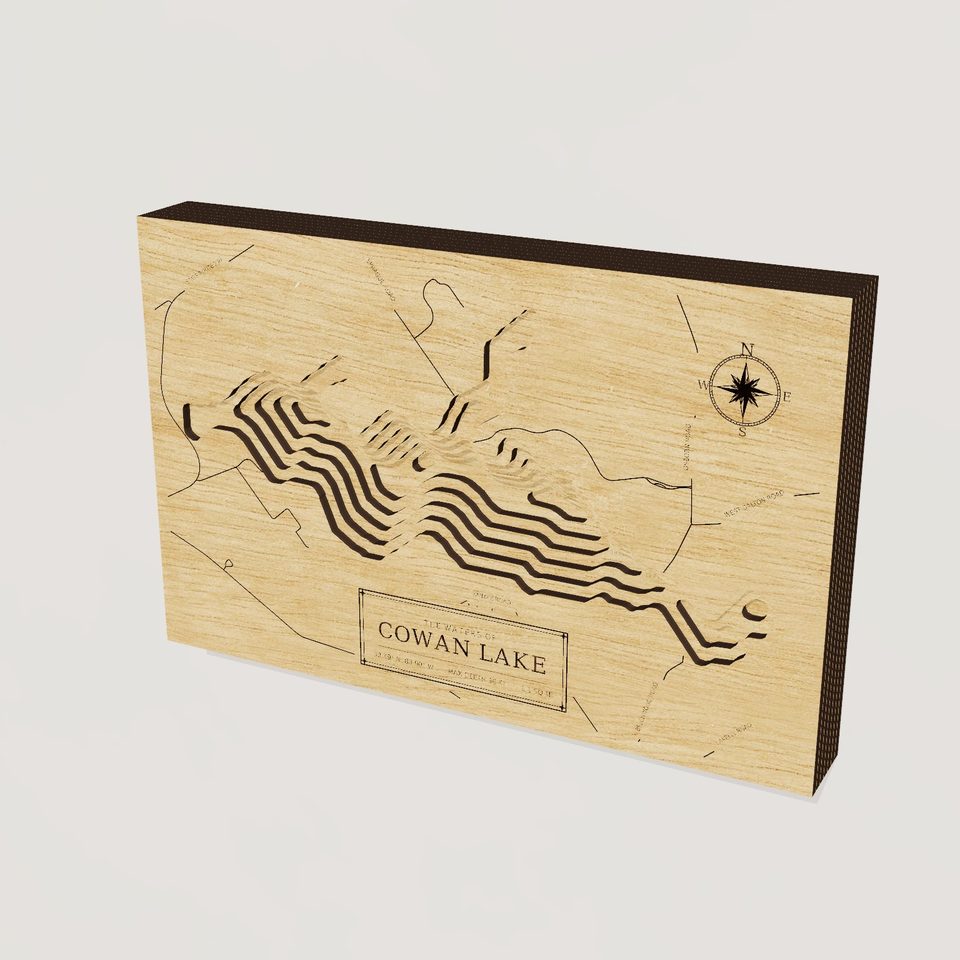 Cowan Lake 3D wood map, hero view