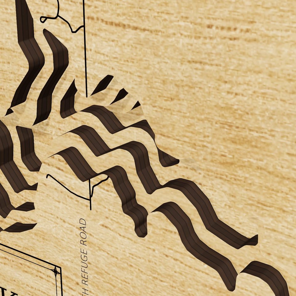 Crab Orchard Lake 3D wood map, detail view