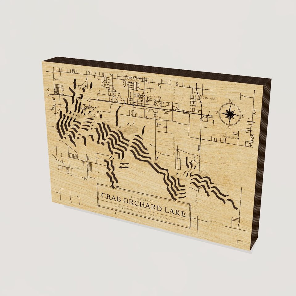 Crab Orchard Lake 3D wood map, hero view