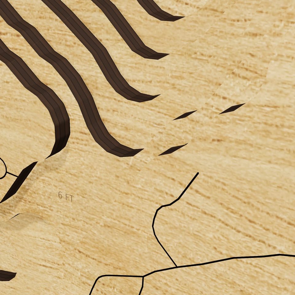 Cranberry Lake 3D wood map, detail view