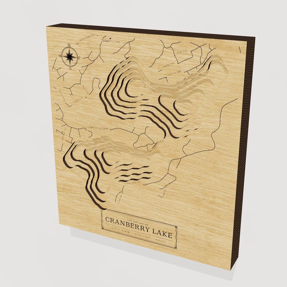 Cranberry Lake 3D wood map, hero view