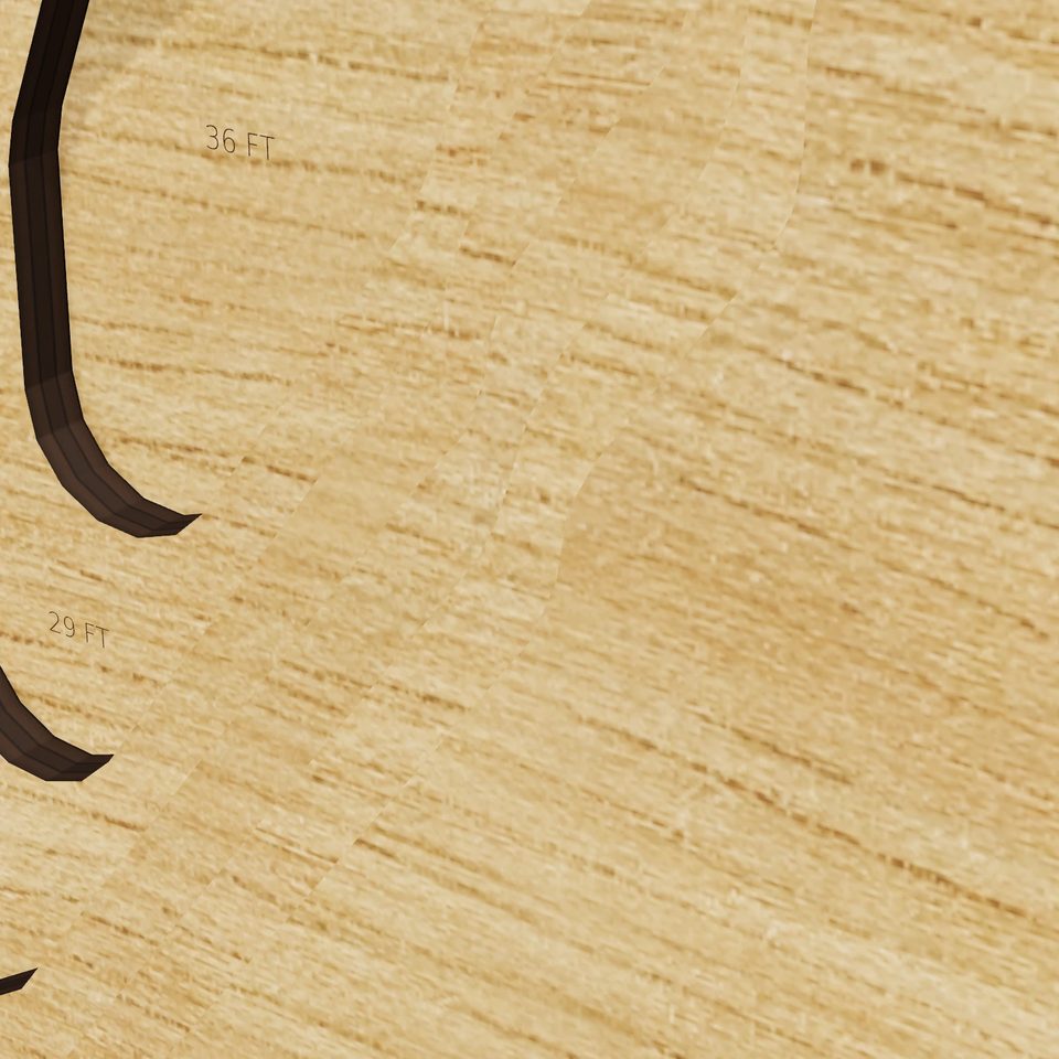 Cranberry Pond 3D wood map, detail view