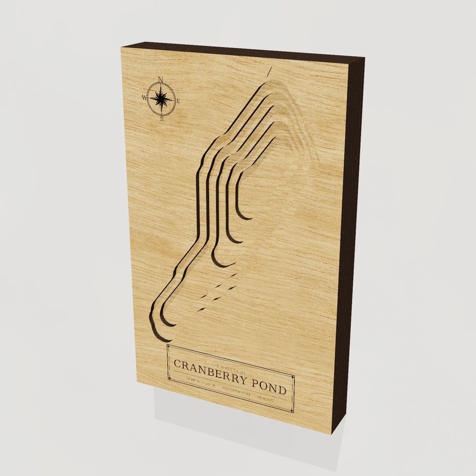 Cranberry Pond 3D wood map, hero view