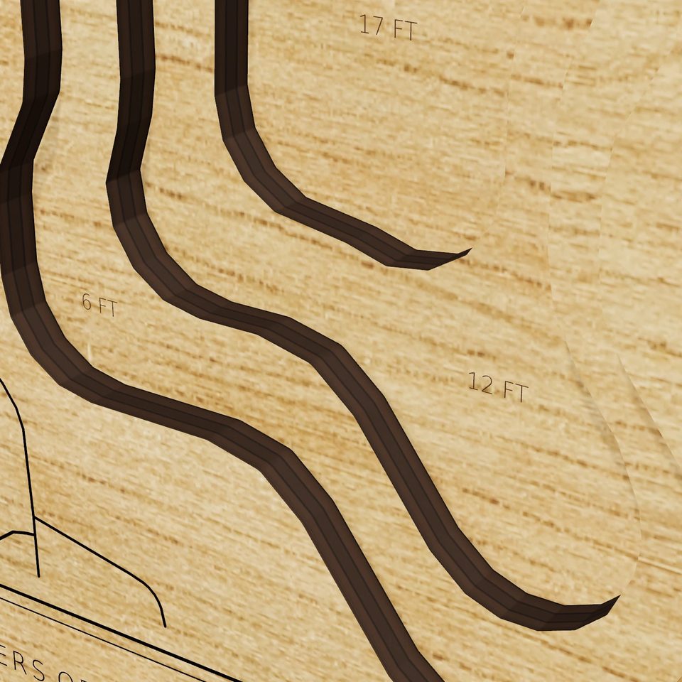 Crescent Lake 3D wood map, detail view