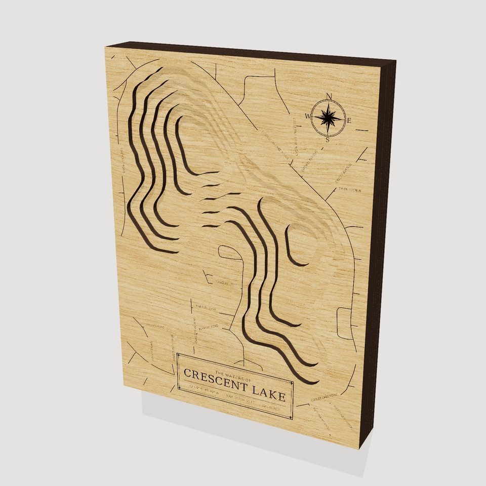 Crescent Lake 3D wood map, hero view