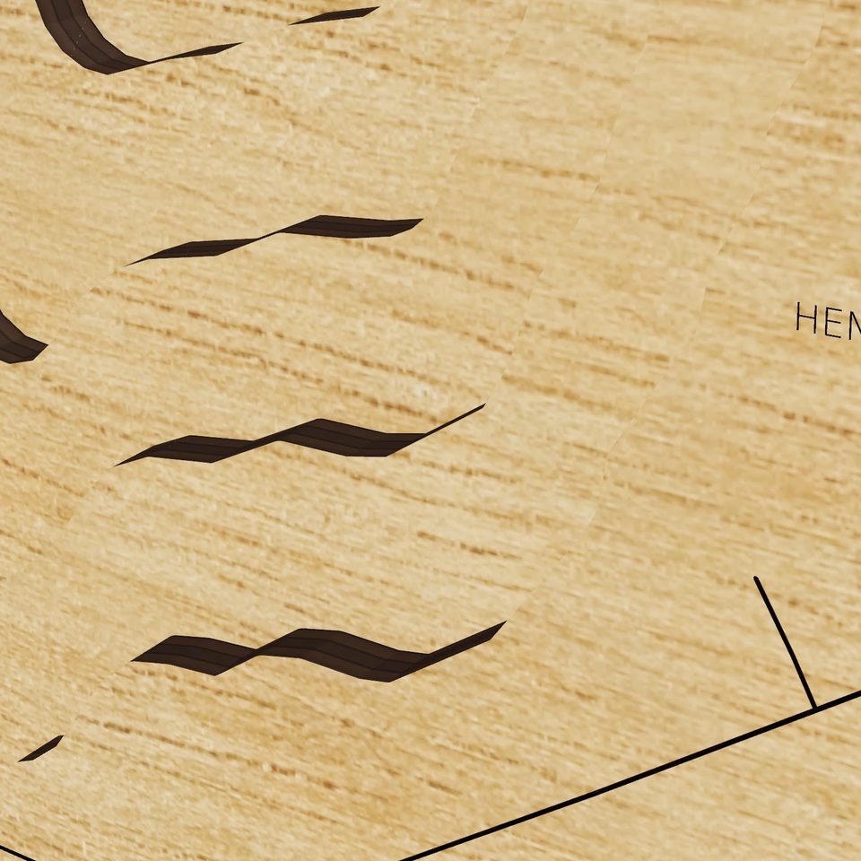 Crooked Lake Emmet 3D wood map, detail view