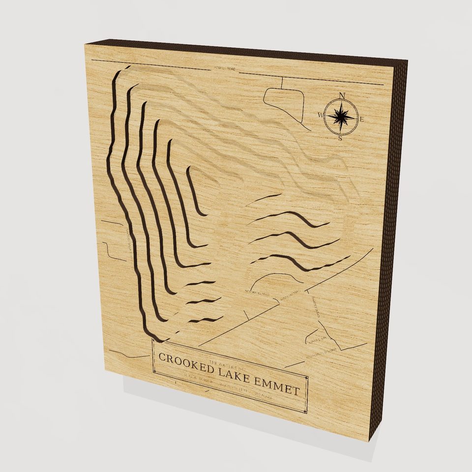 Crooked Lake Emmet 3D wood map, hero view