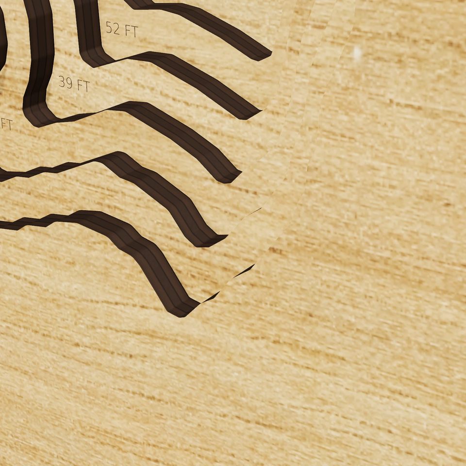 Crooked Lake 3D wood map, detail view