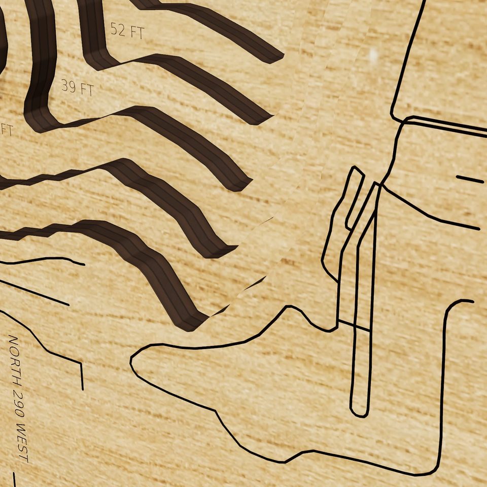 Crooked Lake 3D wood map, detail view