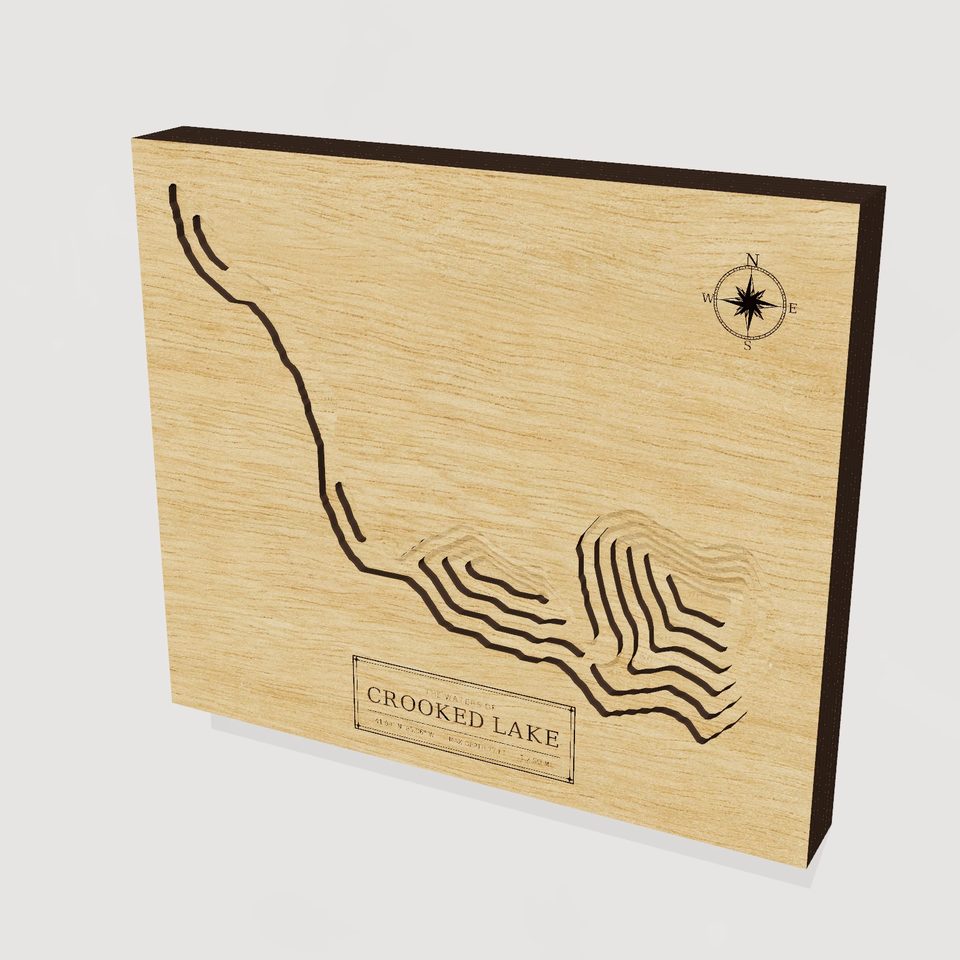 Crooked Lake 3D wood map, hero view