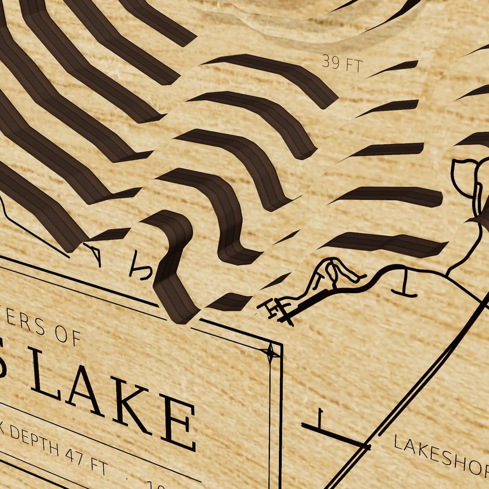 Cross Lake 3D wood map, detail view