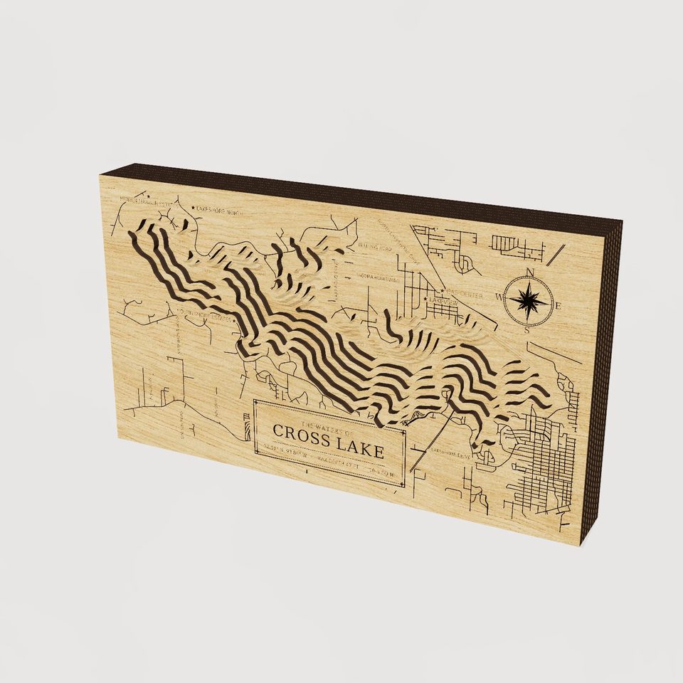 Cross Lake 3D wood map, hero view