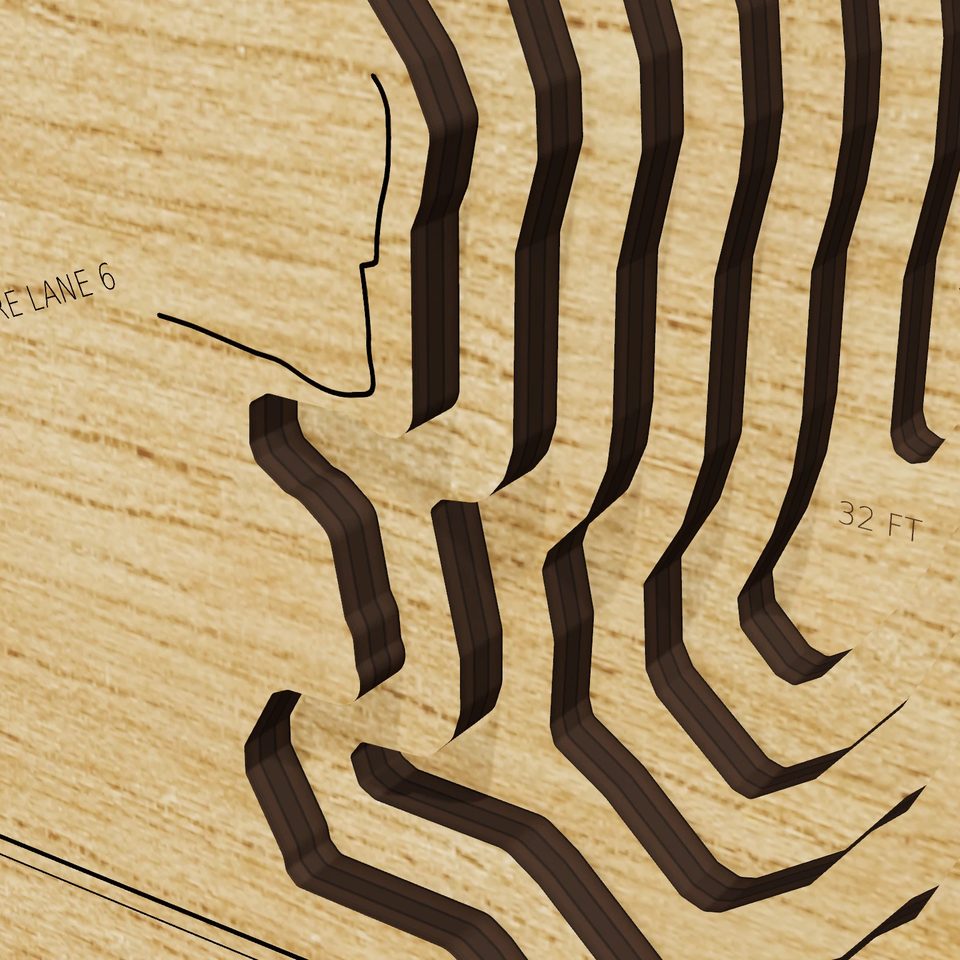 Cross Lake 3D wood map, detail view