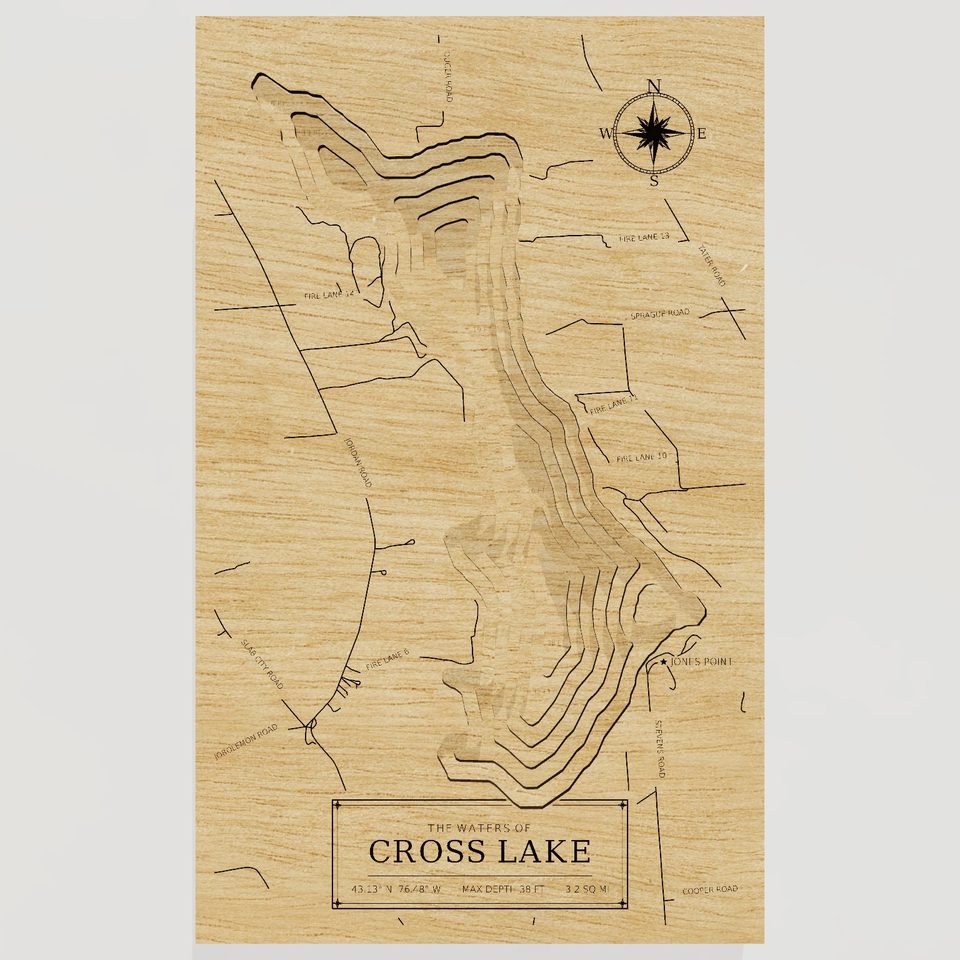 Cross Lake 3D wood map, front view