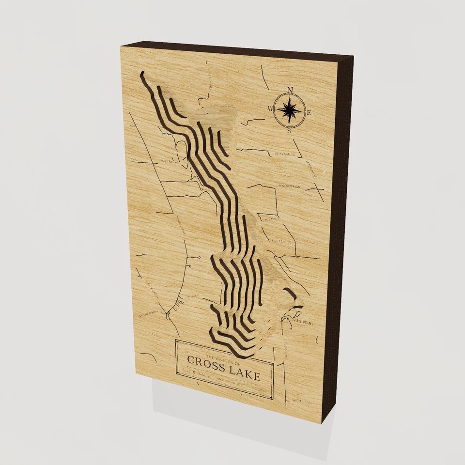Cross Lake 3D wood map, hero view