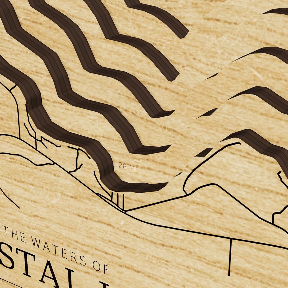 Crystal Lake 3D wood map, detail view