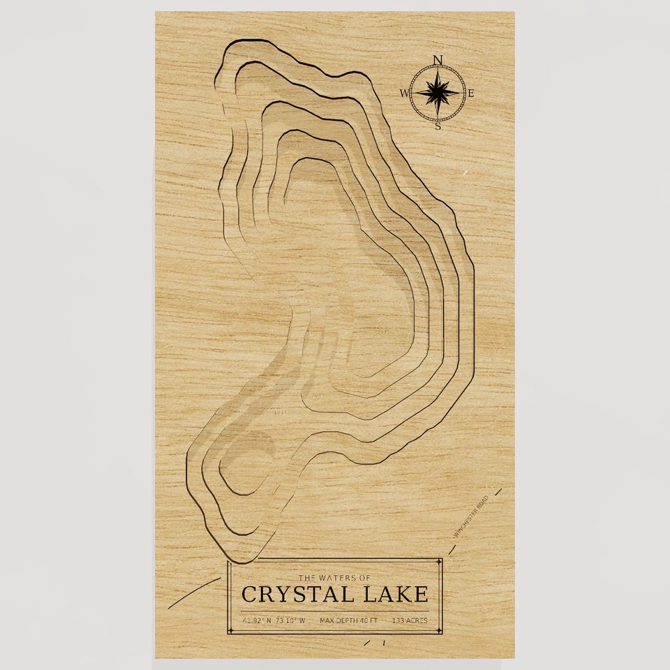 Crystal Lake 3D wood map, front view