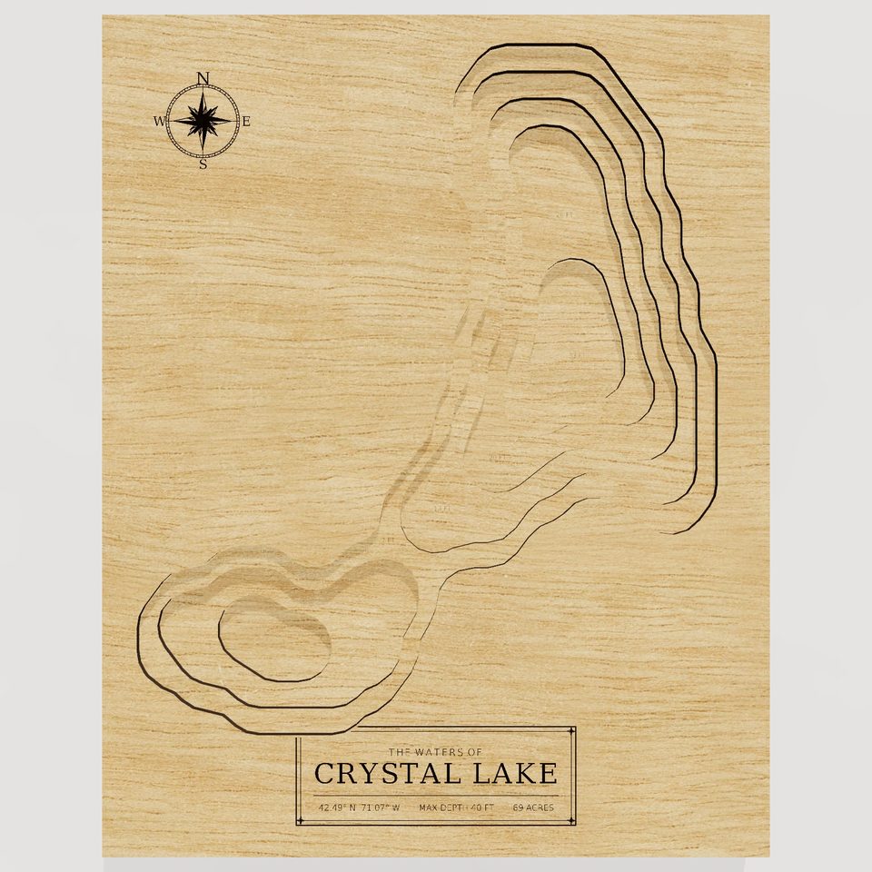 Crystal Lake 3D wood map, front view