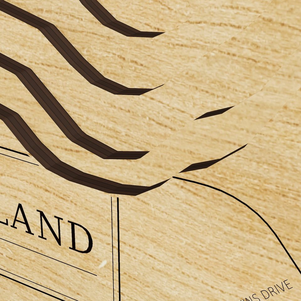 Crystal Lake Oakland 3D wood map, detail view