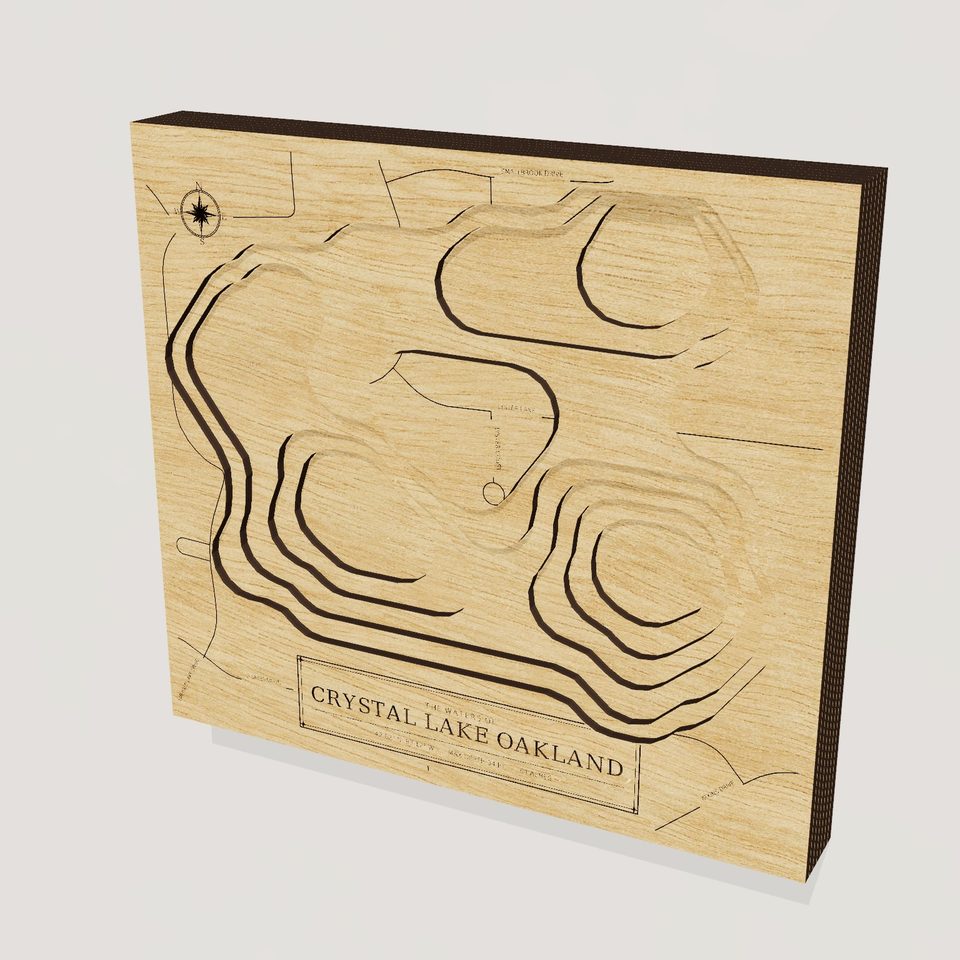 Crystal Lake Oakland 3D wood map, hero view