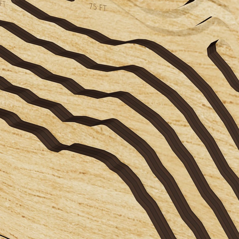 Cultus Lake 3D wood map, detail view